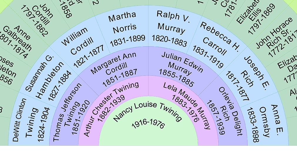 ancestor fan chart with colored rings